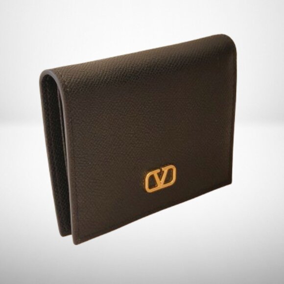 Valentino Garavani Handbags - VALENTINO COMPACT VLOGO SIGNATURE BLACK GRAINY CALFSKIN WALLET